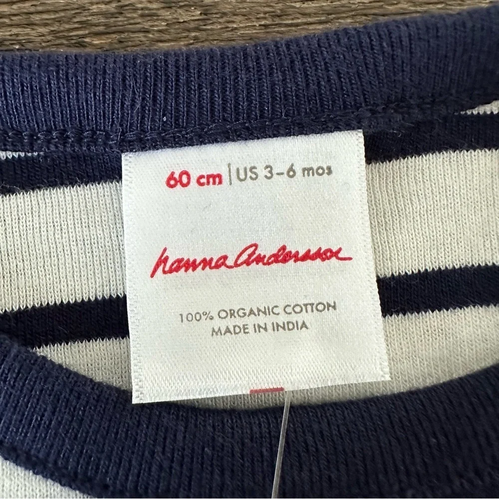 NWT Hanna Andersson‎ baby girl 3-6 months Navy Blue Striped Bodysuit Dress New